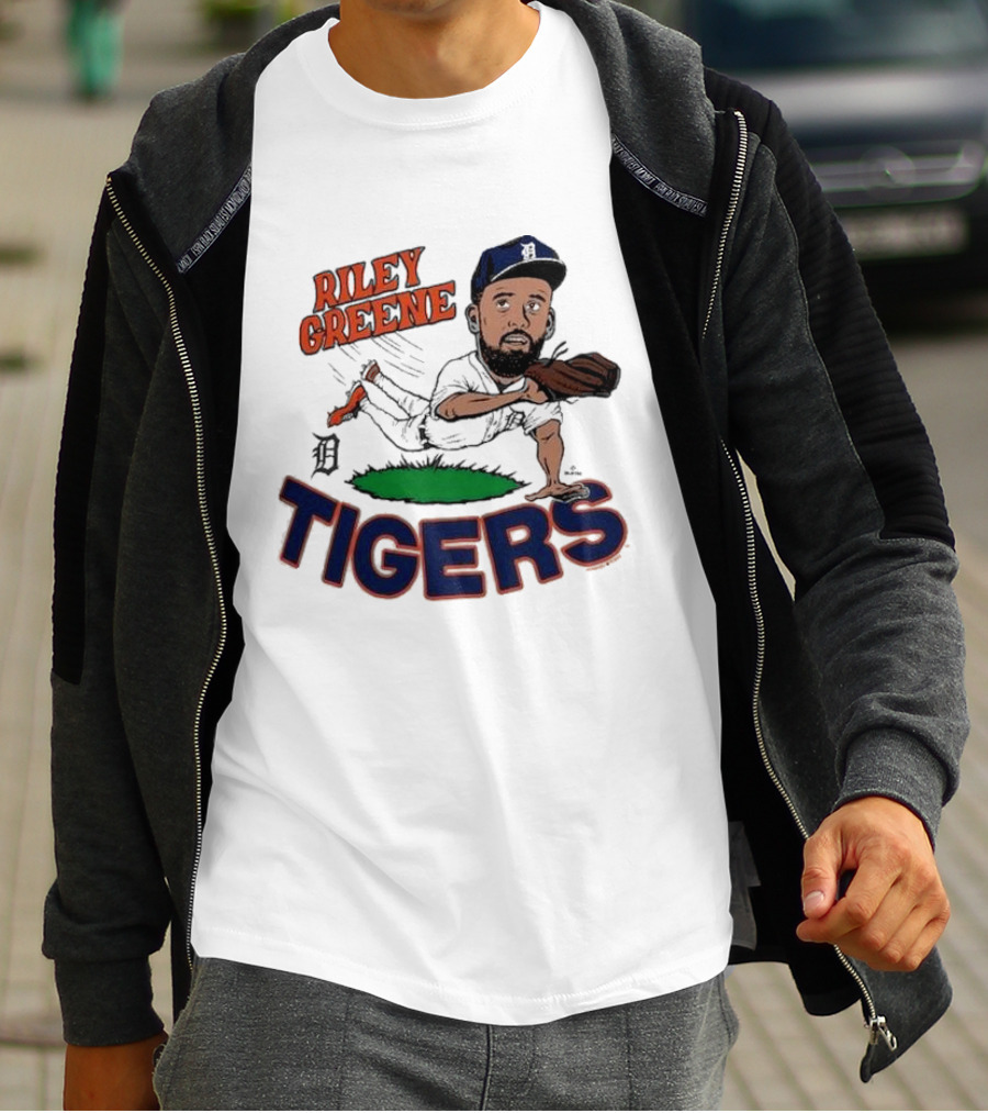 Riley Greene Detroit Tigers Caricature Player Tri Blend Homage Ash T-Shirt