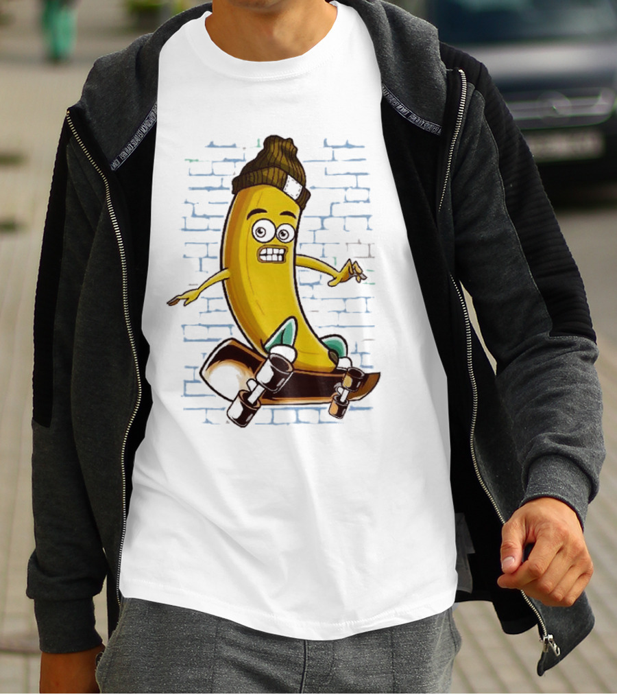 Inktastic Skateboarding Banana Beanie Graffiti Style Skateboard Rider T-Shirt