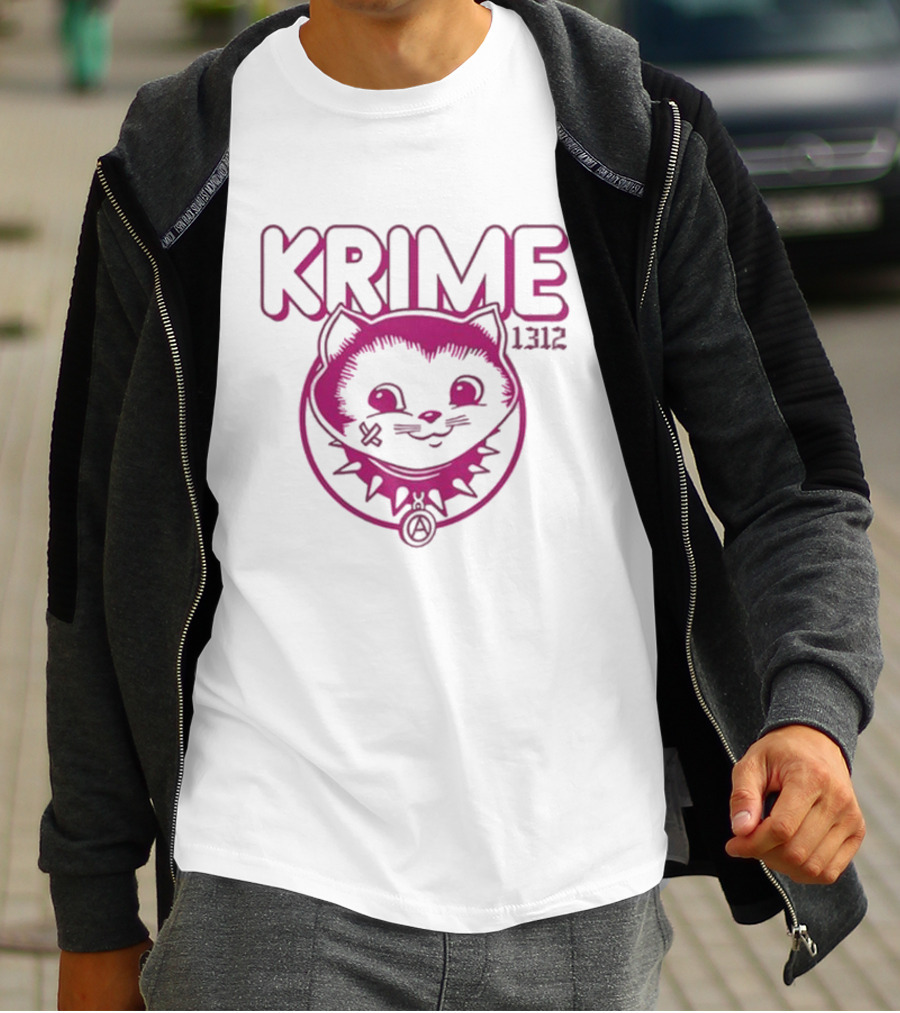 KRIME Cat 1312 Anarchist Symbol And Spiked Collar T-Shirt