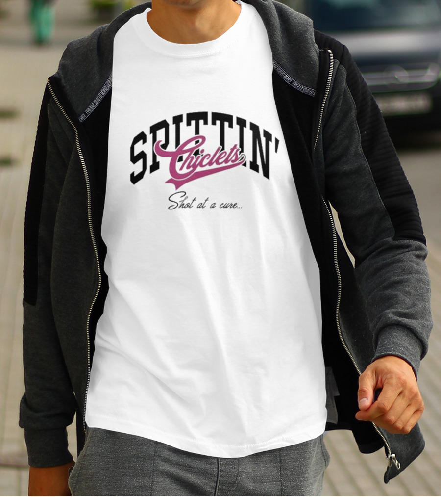 Spittin Chiclets Shot At A Cure Varsity Breasties Collaboration T-Shirt
