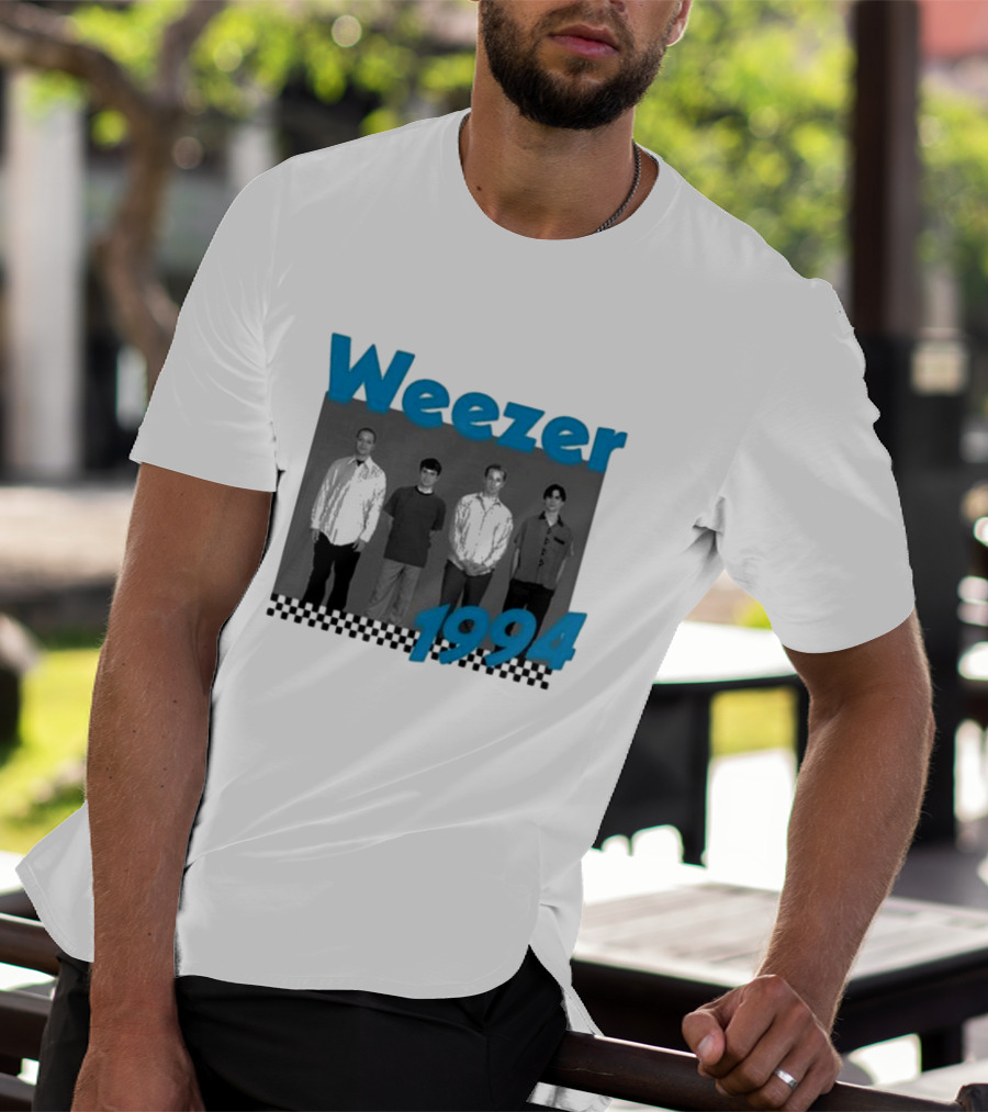 Weezer 1994 Band Photo With Checkered T-Shirt
