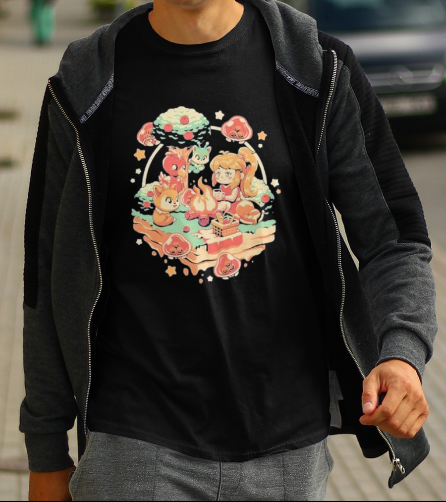 Hunter Campfire Adventure Bounty Girl Vintage Geek Forest Creatures T-Shirt