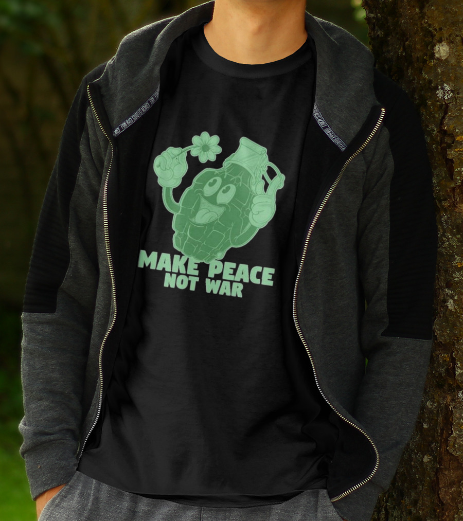 Make Peace Not War Grenade Holding Flower Pacifist Hippie T-Shirt