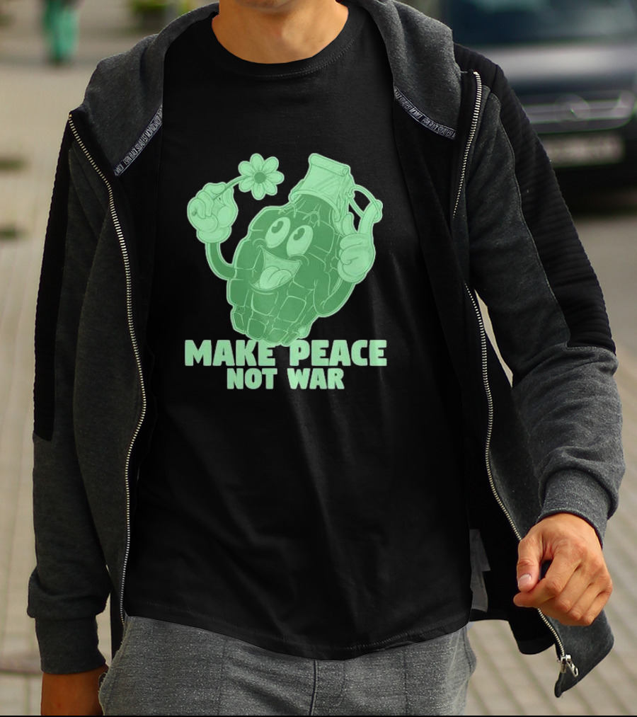 Make Peace Not War Grenade Holding Flower Pacifist Hippie T-Shirt