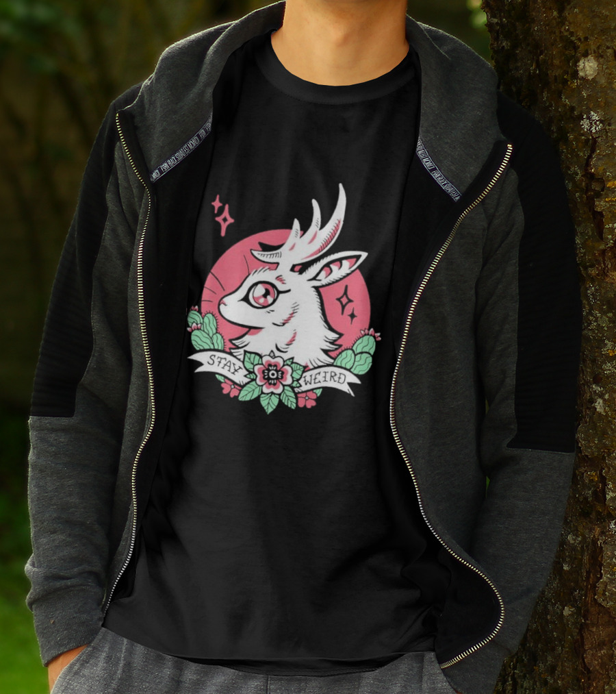 Stay Weird Bgibs Fantasy Deer Floral Circle Cactus Flowers T-Shirt