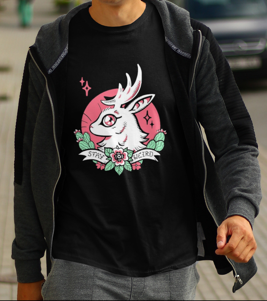 Stay Weird Bgibs Fantasy Deer Floral Circle Cactus Flowers T-Shirt