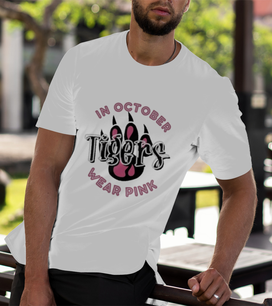 Breast Cancer Awareness Team School Spirit Tigers In October Wear Pink Detroit Tiger T-Shirt