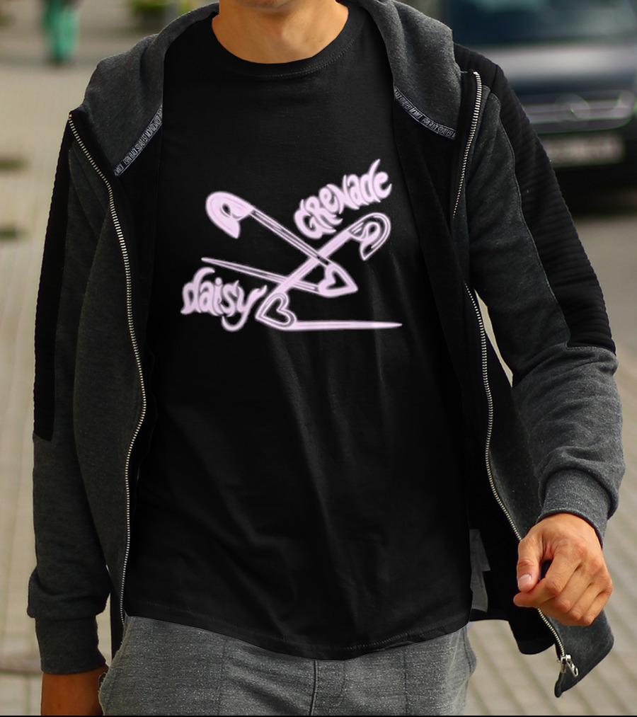 Chiara’d Daisy Grenade Heart Safety Pins Boyfriend Fit Girls T-Shirt