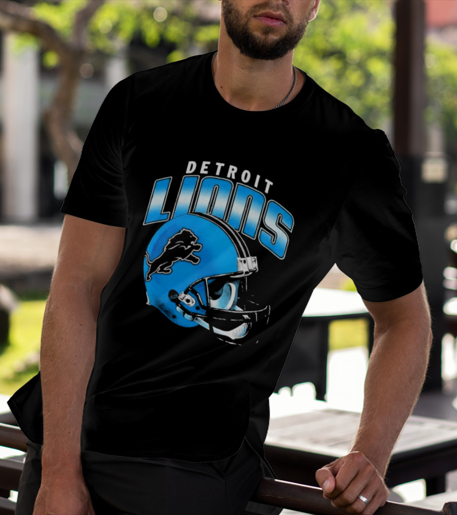 Detroit Lions Blue Gradient Football Helmet T-Shirt