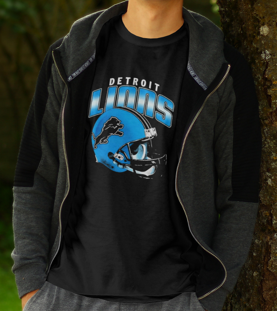 Detroit Lions Blue Gradient Football Helmet T-Shirt