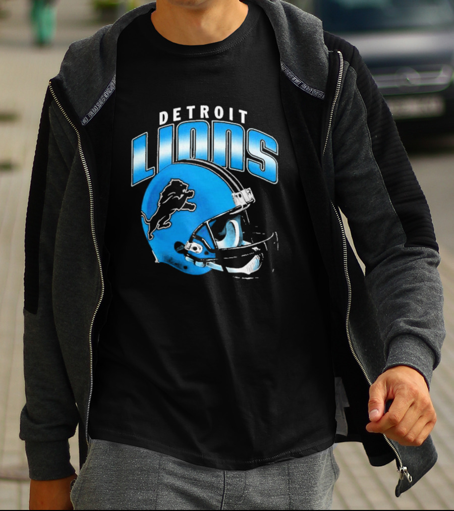 Detroit Lions Blue Gradient Football Helmet T-Shirt
