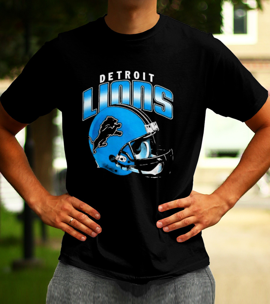 Detroit Lions Blue Gradient Football Helmet T-Shirt
