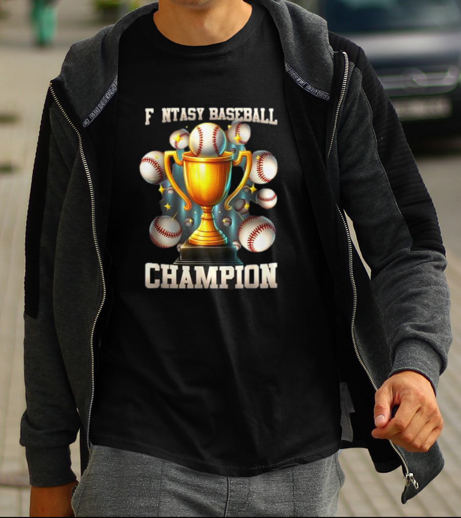 Fantasy Baseball Champion Trophy With Baseballs T-Shirt