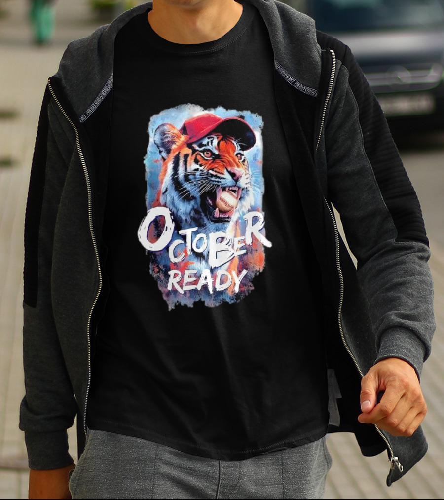 October Ready Tiger Baseball Sports Playoffs Roaring With Determination T-Shirt