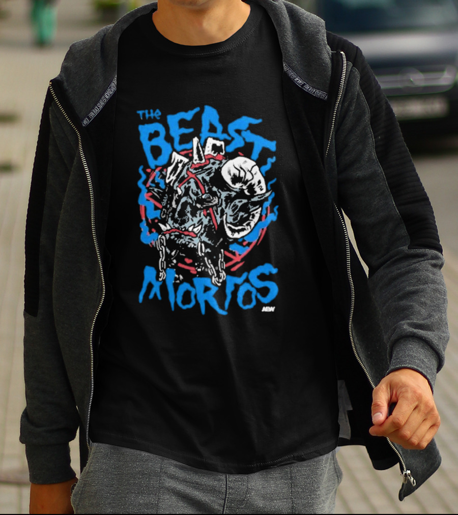 The Beast Mortos Skull Chains Inferno Blue Red Graphic ABN T-Shirt