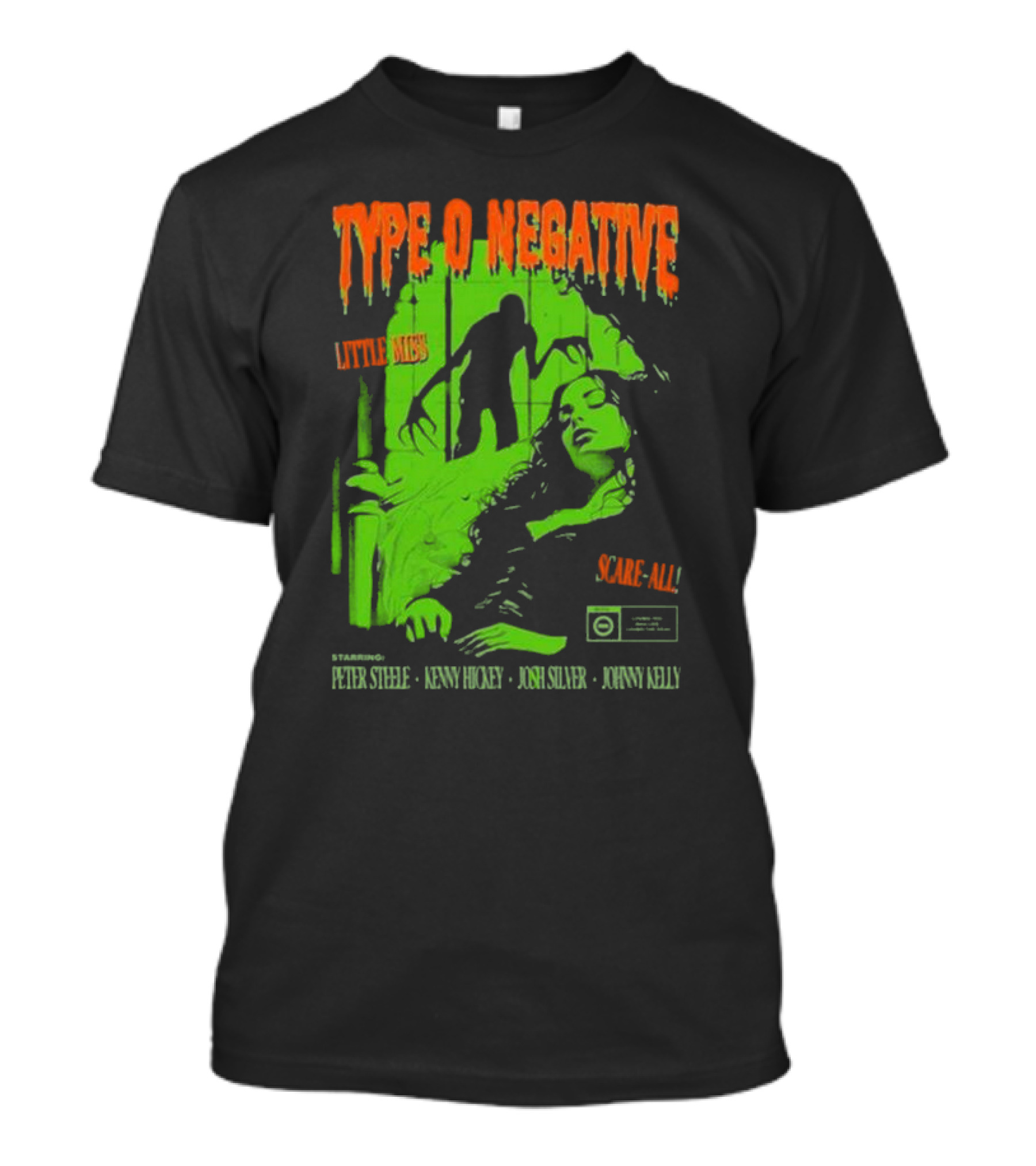 Type O Negative Little Miss Scare-All Horror Starring Peter Steele Kenny Hickey Josh Silver Johnny Kelly T-Shirt