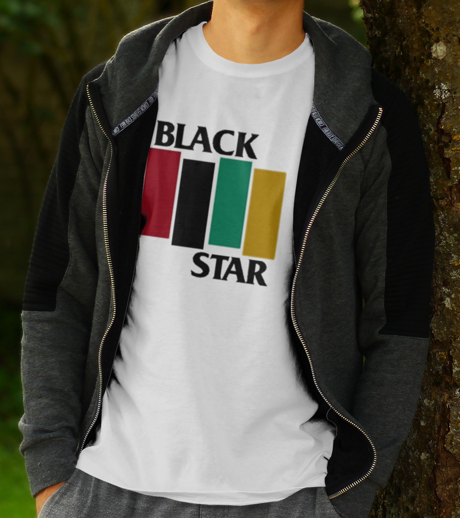 Black Star Flag Red Black Green Gold Vertical Bars T-Shirt