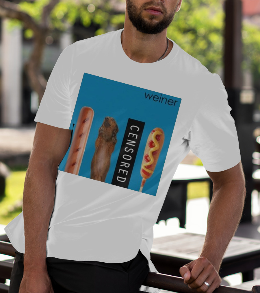 Weiner Hotdogs Censored Blue Background T-Shirt