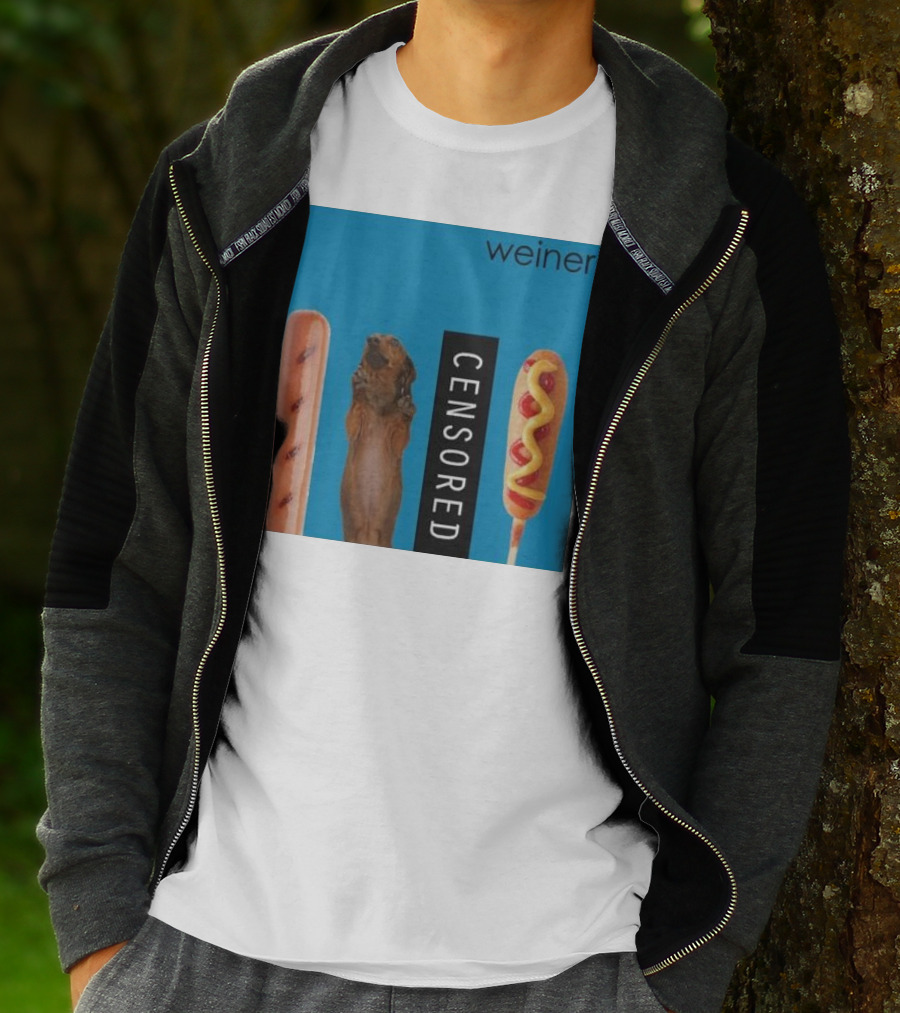 Weiner Hotdogs Censored Blue Background T-Shirt