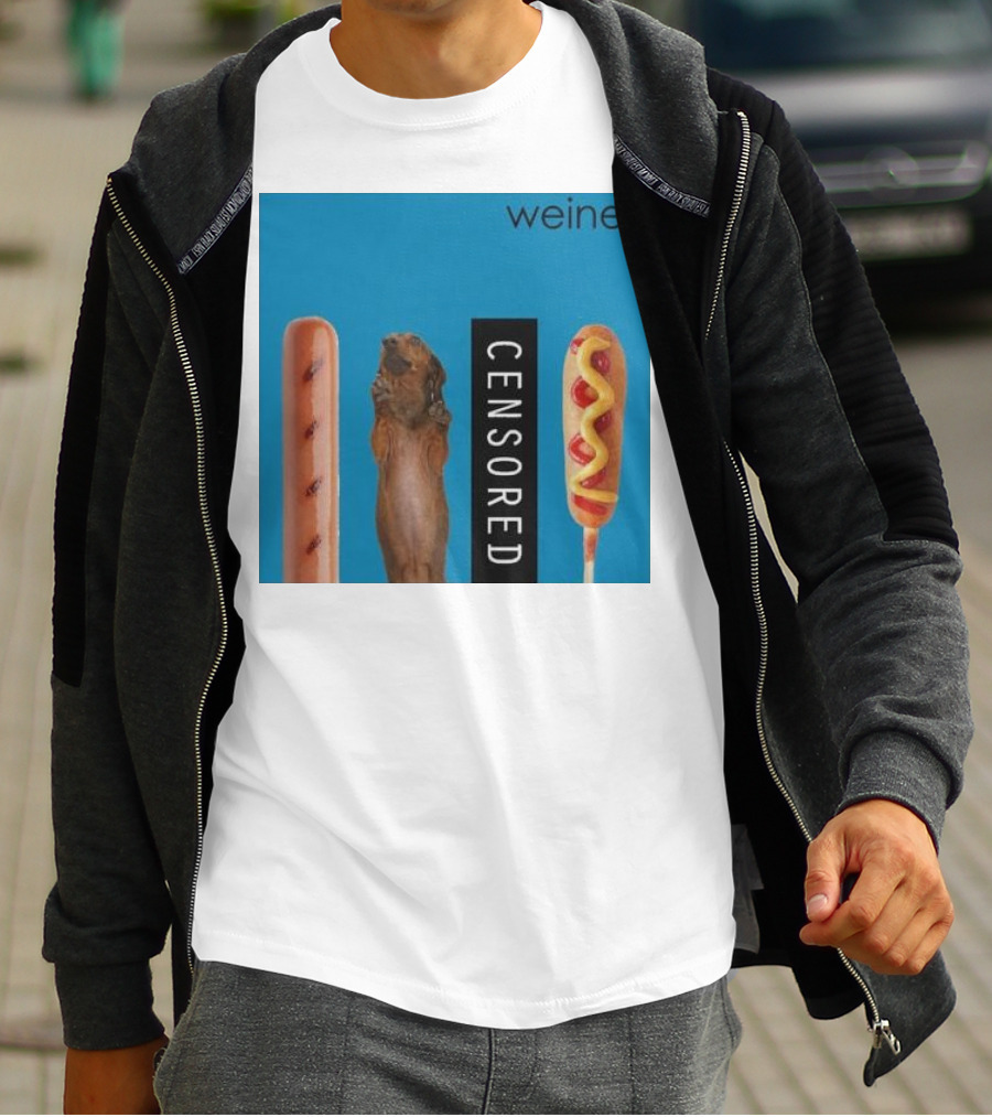 Weiner Hotdogs Censored Blue Background T-Shirt