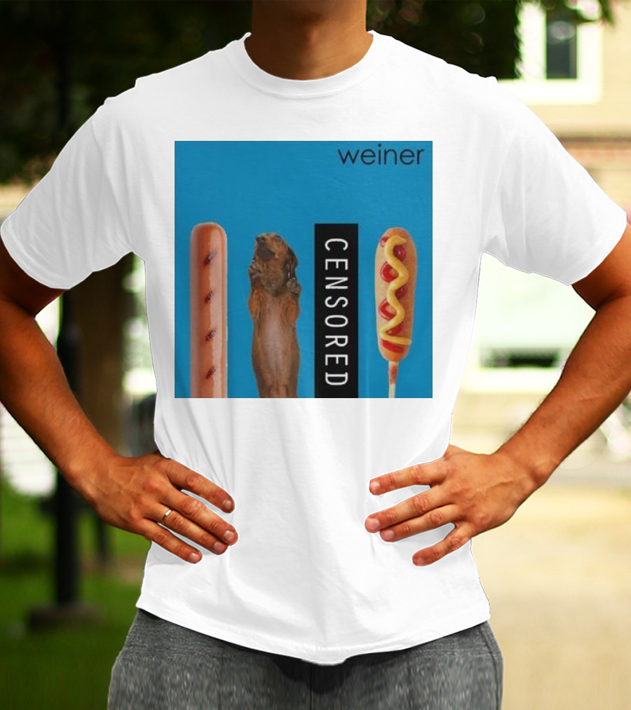 Weiner Hotdogs Censored Blue Background T-Shirt
