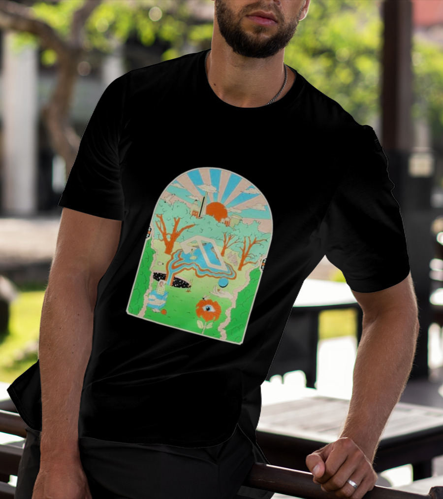 Anjunadeep X Andrew Mcgranahan Psychedelic Landscape With Eye And Cloud Motif T-Shirt