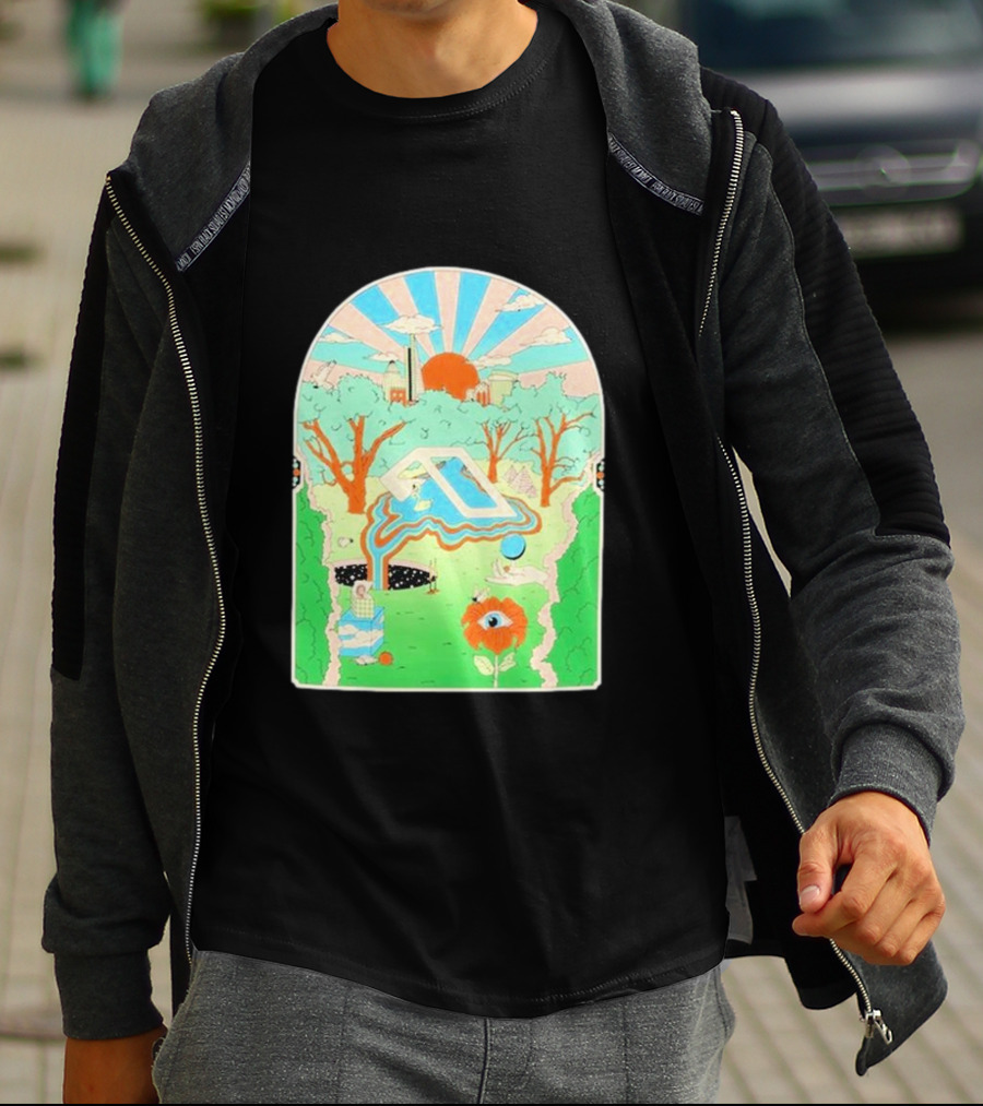 Anjunadeep X Andrew Mcgranahan Psychedelic Landscape With Eye And Cloud Motif T-Shirt