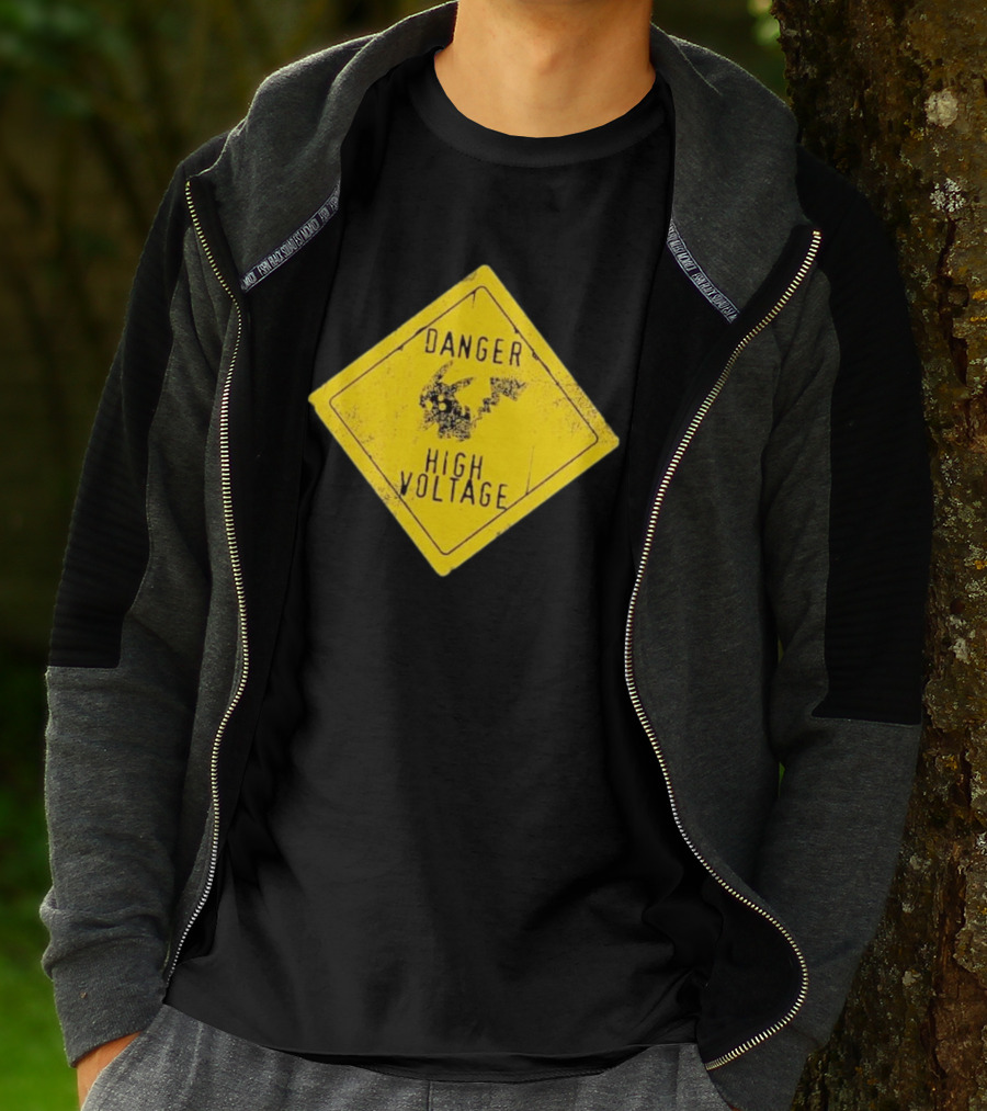 Pikachu Danger High Voltage Sign Warning T-Shirt