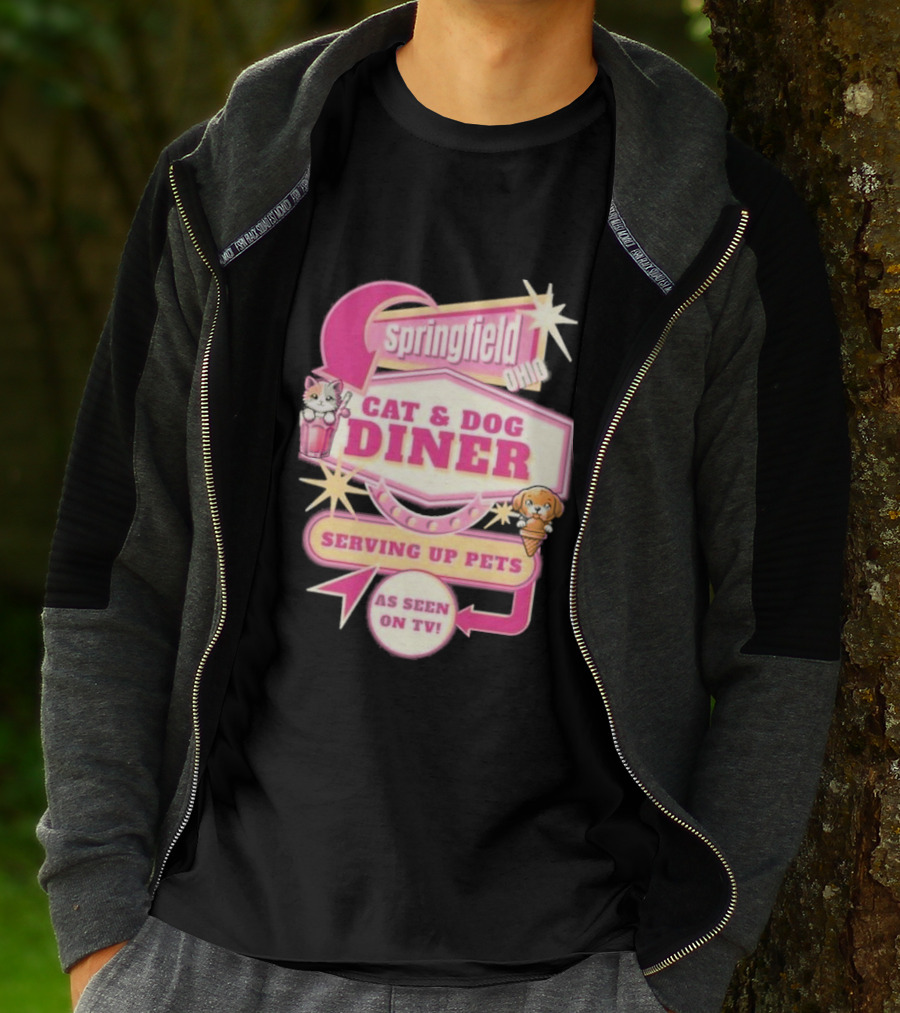 Springfield Cat And Dog Diner Serving Up Pets As Seen On TV Retro Neon Sign T-Shirt
