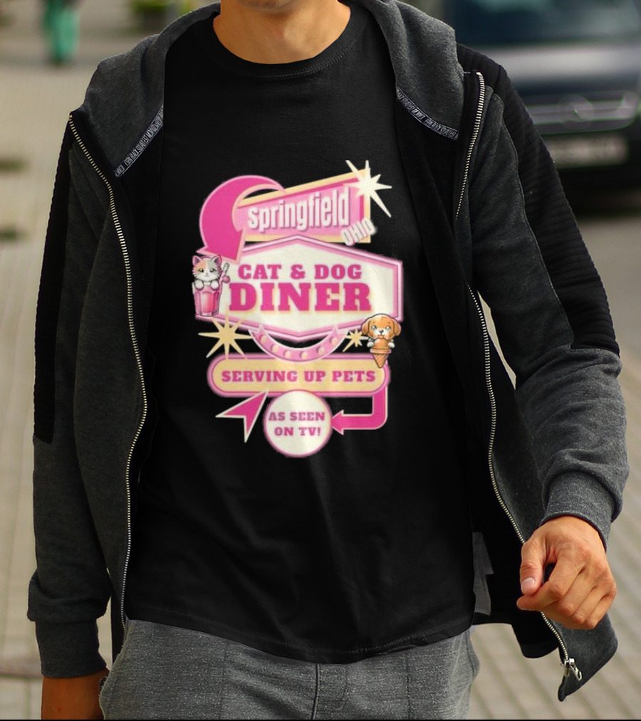 Springfield Cat And Dog Diner Serving Up Pets As Seen On TV Retro Neon Sign T-Shirt