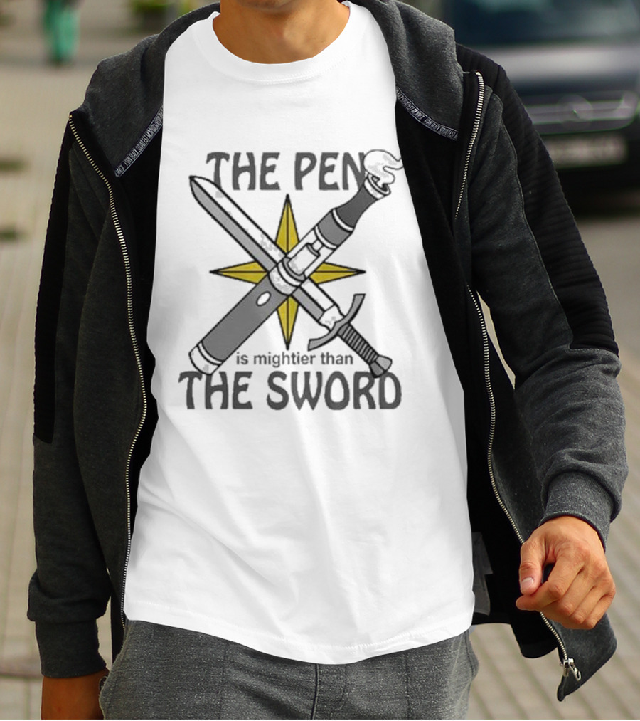 The Pen Is Mightier Than The Sword Compass Symbol Battling Forces T-Shirt