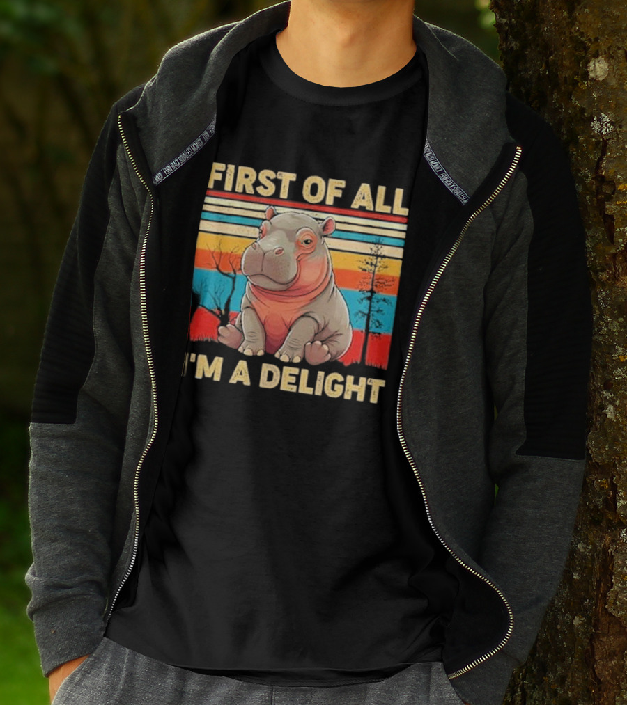 First Of All I'm A Delight Vintage Hippo Retro Stripes T-Shirt