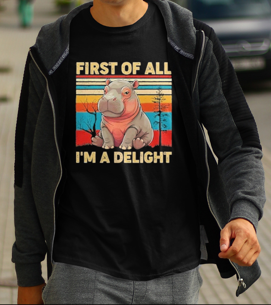 First Of All I'm A Delight Vintage Hippo Retro Stripes T-Shirt