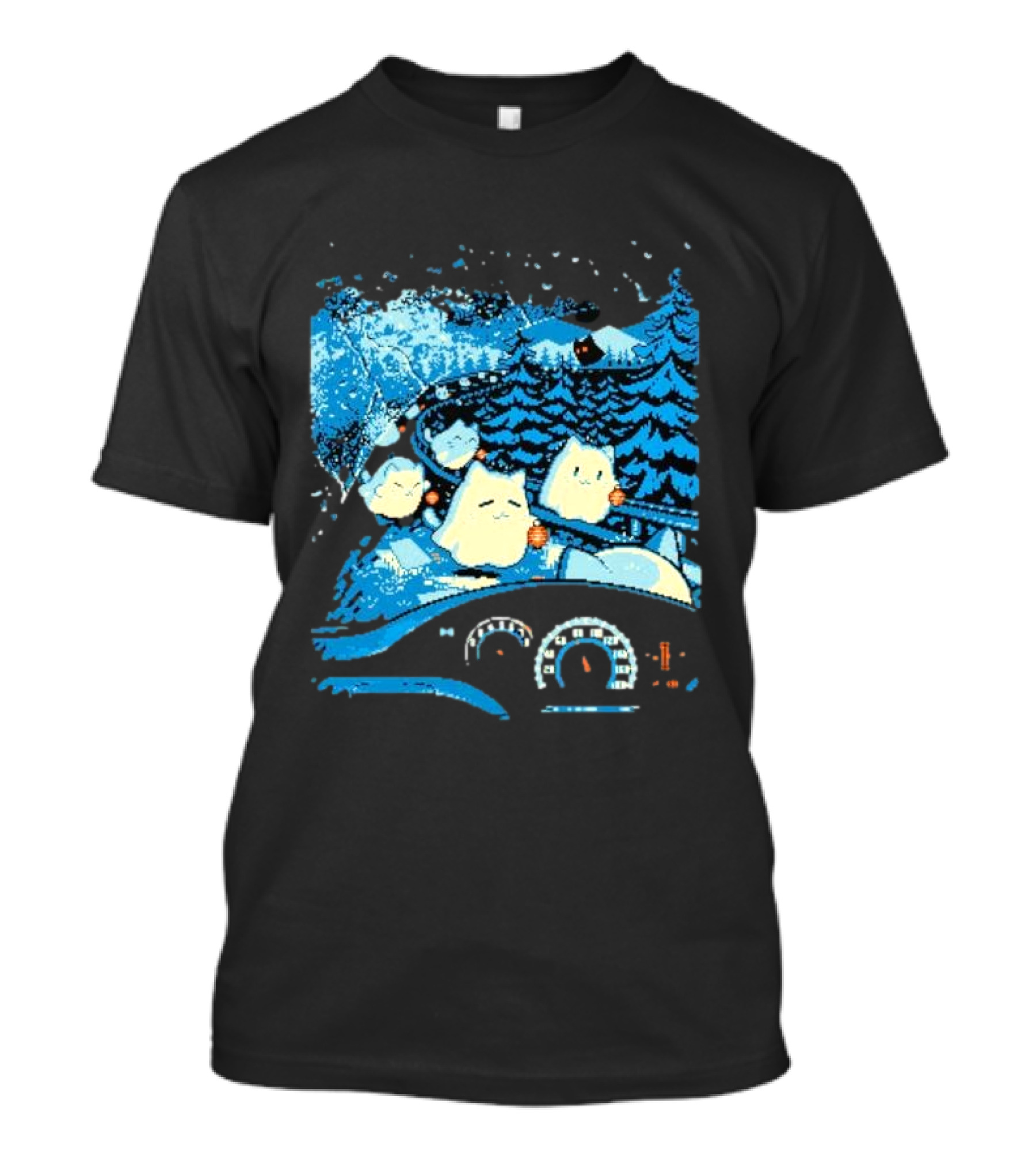 Haunted Road Pixel Art Ghost Cats Forest Adventure T-Shirt