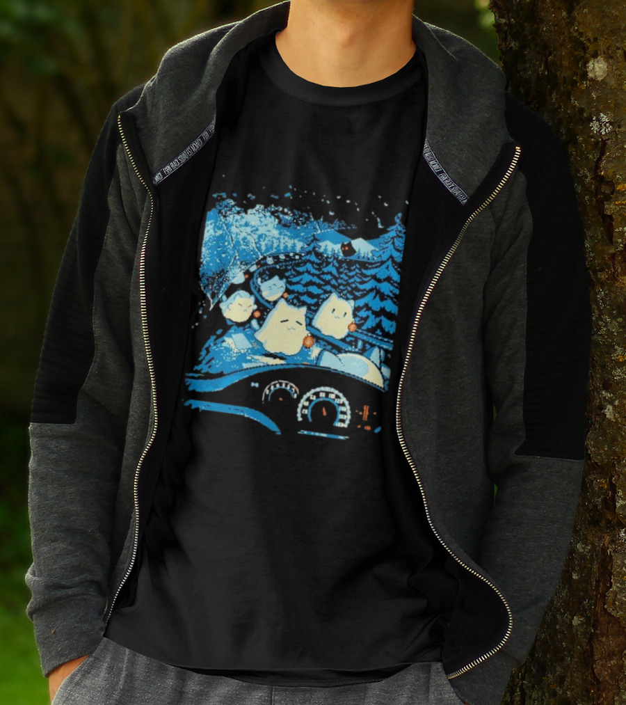 Haunted Road Pixel Art Ghost Cats Forest Adventure T-Shirt