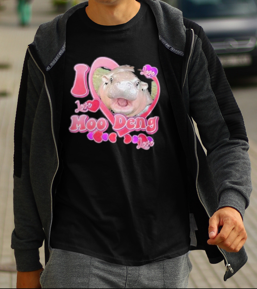 I Love Moo Deng Baby Hippo Heart Love Cute T-Shirt