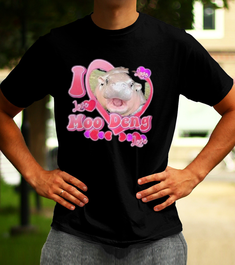 I Love Moo Deng Baby Hippo Heart Love Cute T-Shirt