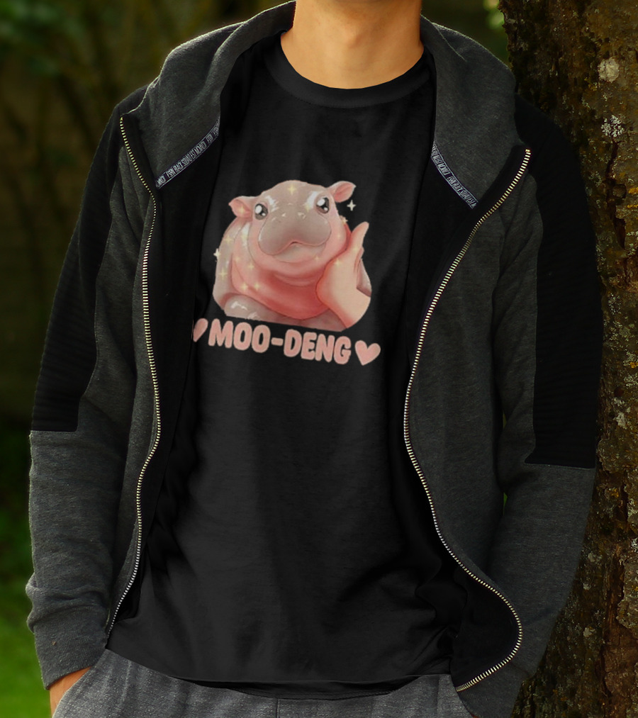 Moo Deng Bouncy Pig Cute Sparkly Hippo Image T-Shirt