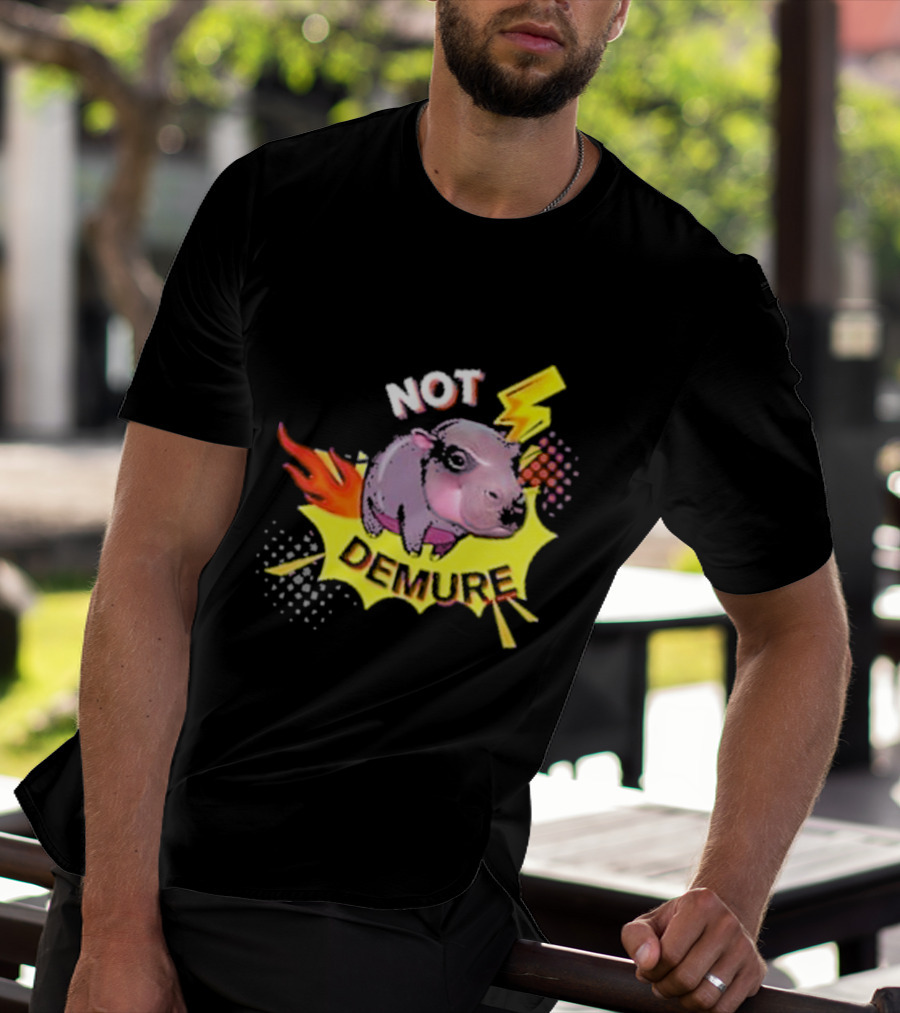 Moo Deng Not Demure Pop Art Hippo Lightning Fire Burst T-Shirt