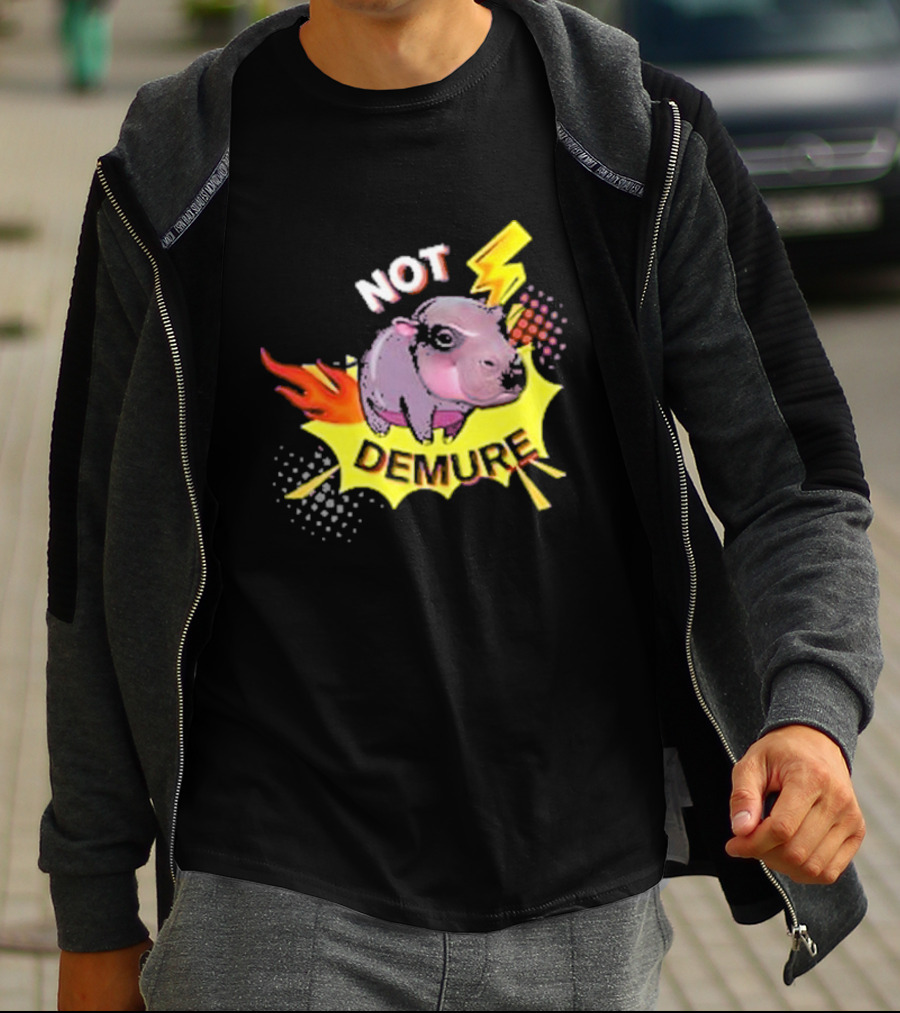 Moo Deng Not Demure Pop Art Hippo Lightning Fire Burst T-Shirt