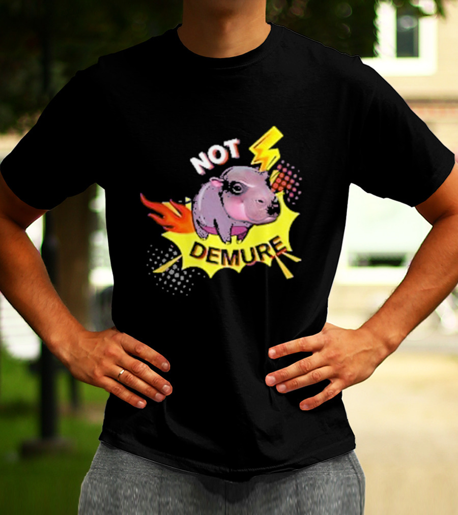 Moo Deng Not Demure Pop Art Hippo Lightning Fire Burst T-Shirt
