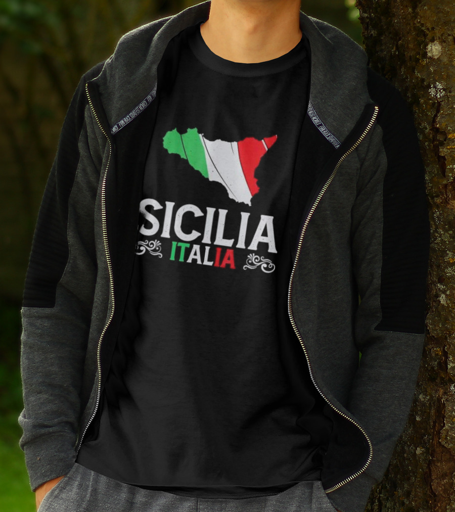 Sicilia Italia Sicily Map Italian Flag T-Shirt