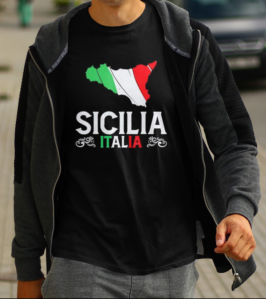 Sicilia Italia Sicily Map Italian Flag T-Shirt