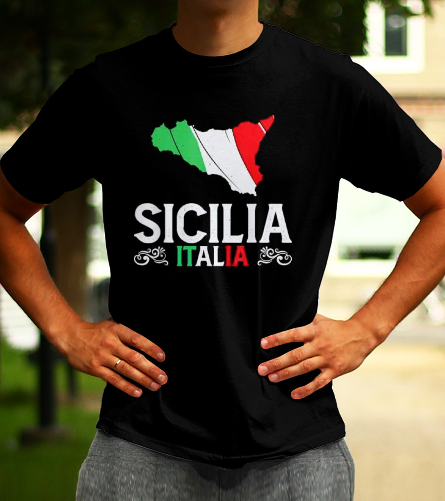 Sicilia Italia Sicily Map Italian Flag T-Shirt