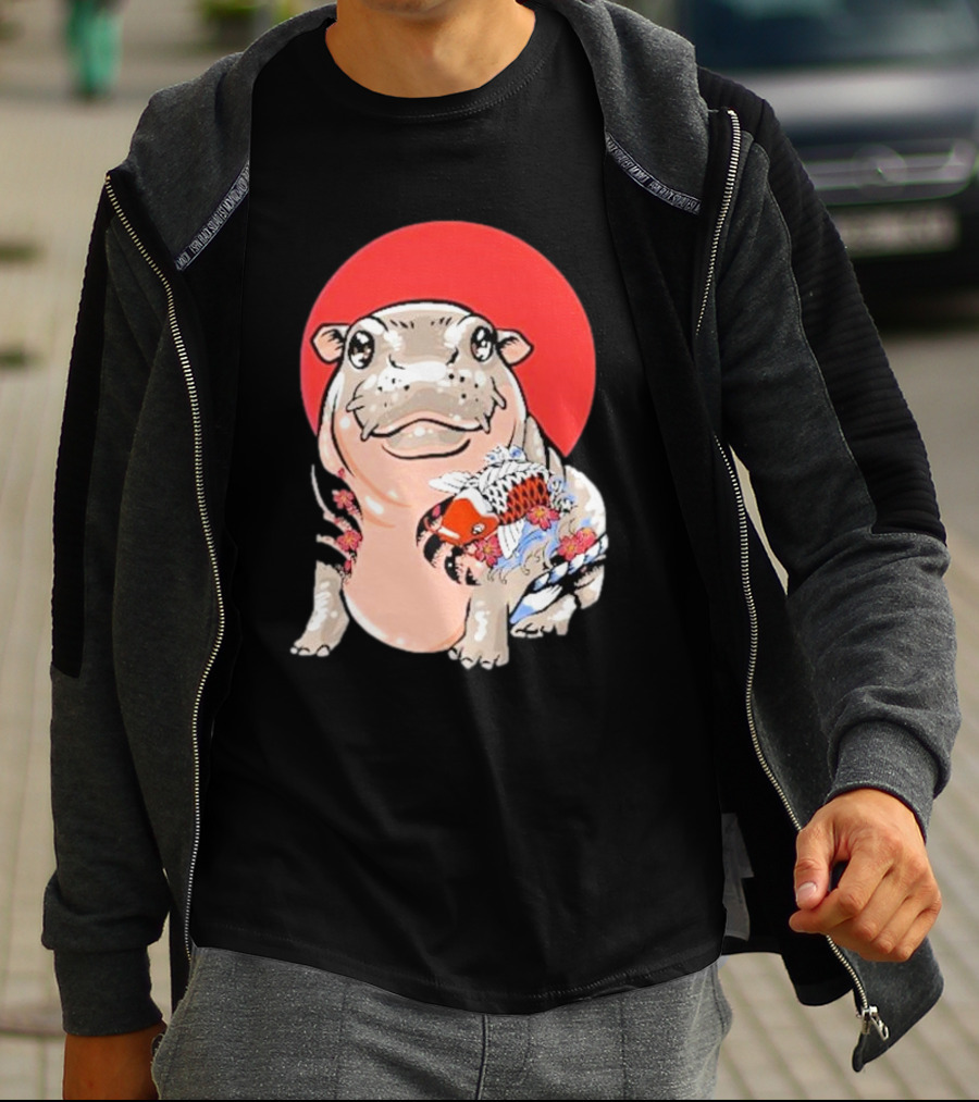 Yakuza Moo Deng Animal Tattoo Koi Fish Red Sun T-Shirt