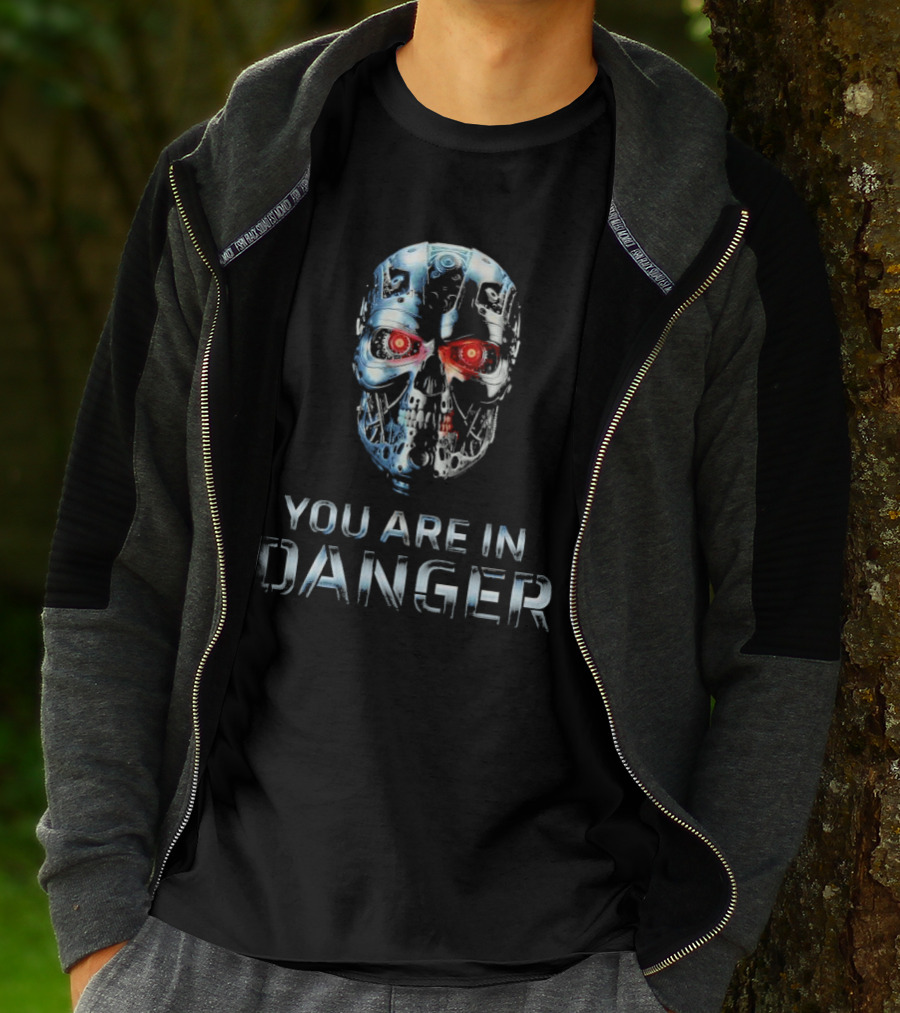 You Are In Danger Terminator Skynet Metal Skull T-Shirt