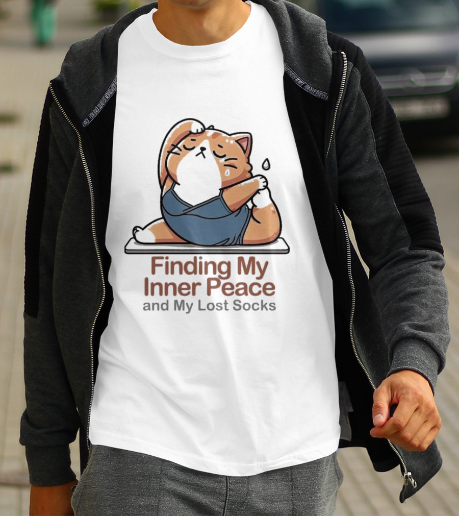 Finding My Inner Peace And My Lost Socks Yoga Chubby Cat T-Shirt
