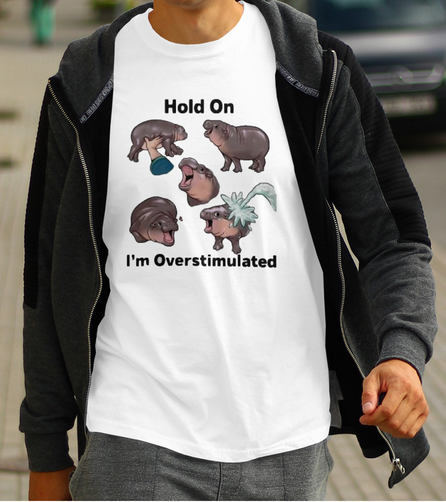 Hold On I'm Overstimulated Cute Laughing Hippos Collection T-Shirt