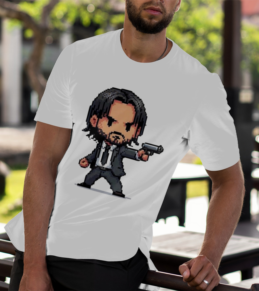 Pixel Chibi John Wick With Gun T-Shirt