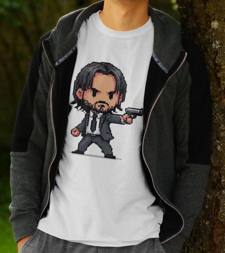 Pixel Chibi John Wick With Gun T-Shirt